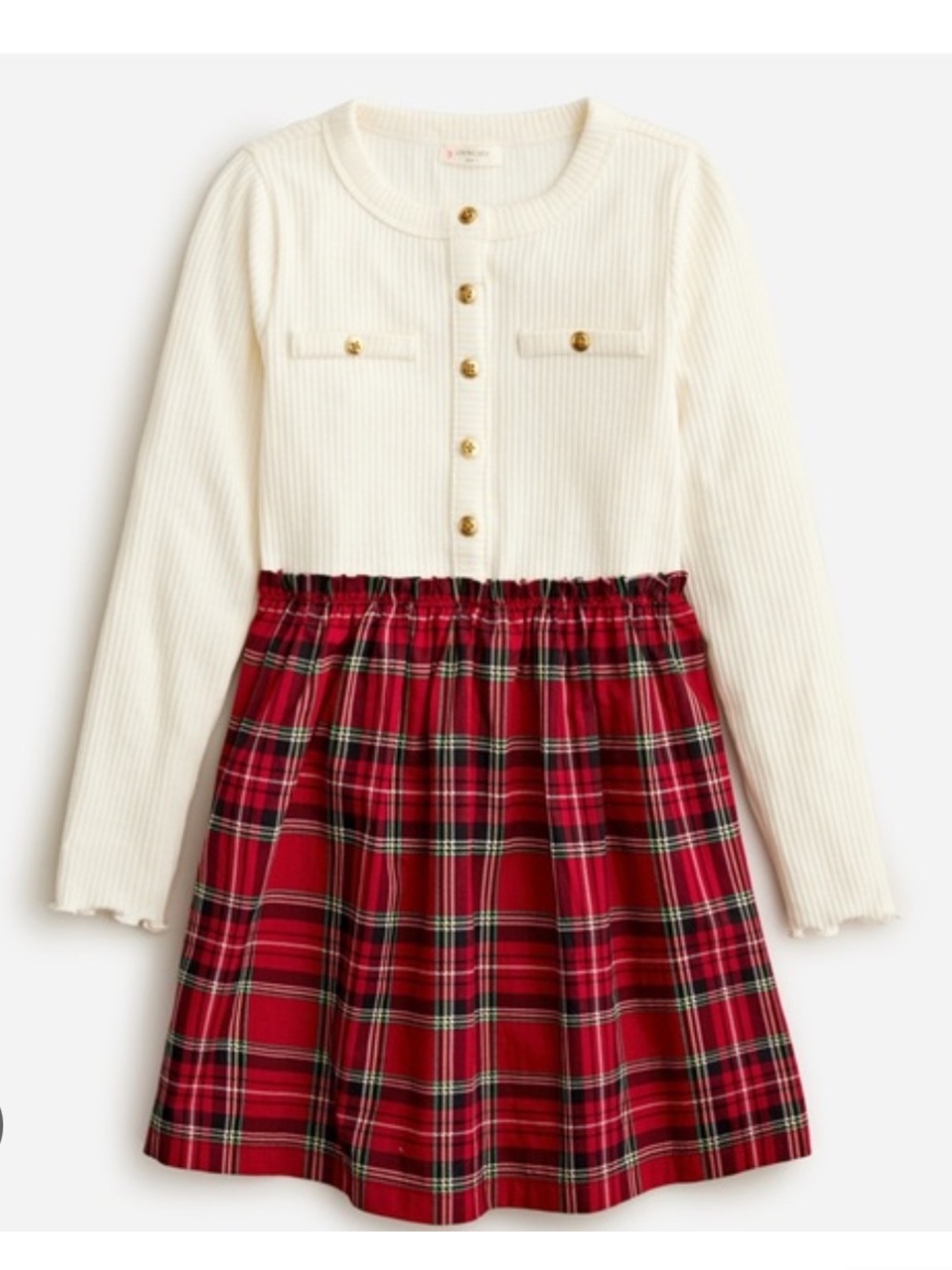 Crewcuts Cream Knit Top with Red Plaid Skirt Dress